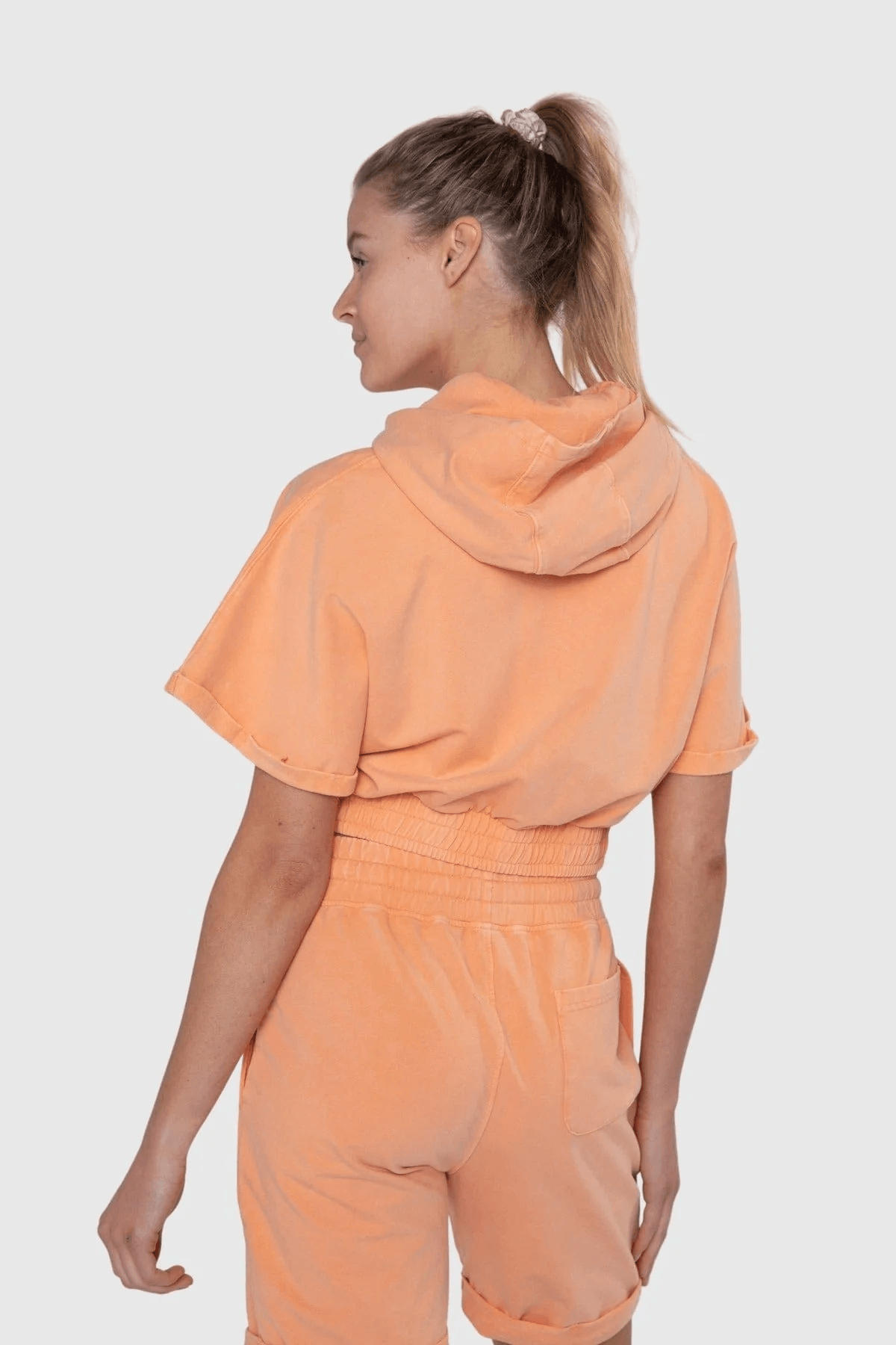 Mono B Relaxed Short Sleeve Hoodie Top - Coral Sands - Kota Wellness