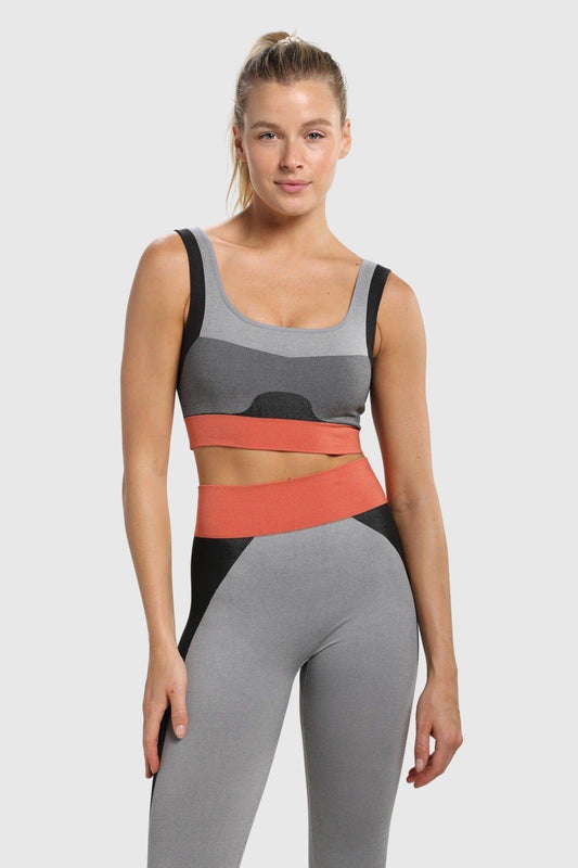 Mono B Seamless Color Block Contrast Sports Bra - Grey - Kota Wellness