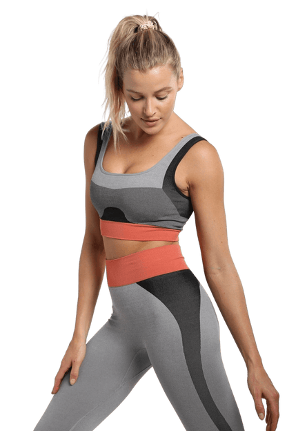 Mono B Seamless Color Block Contrast Sports Bra - Grey - Kota Wellness