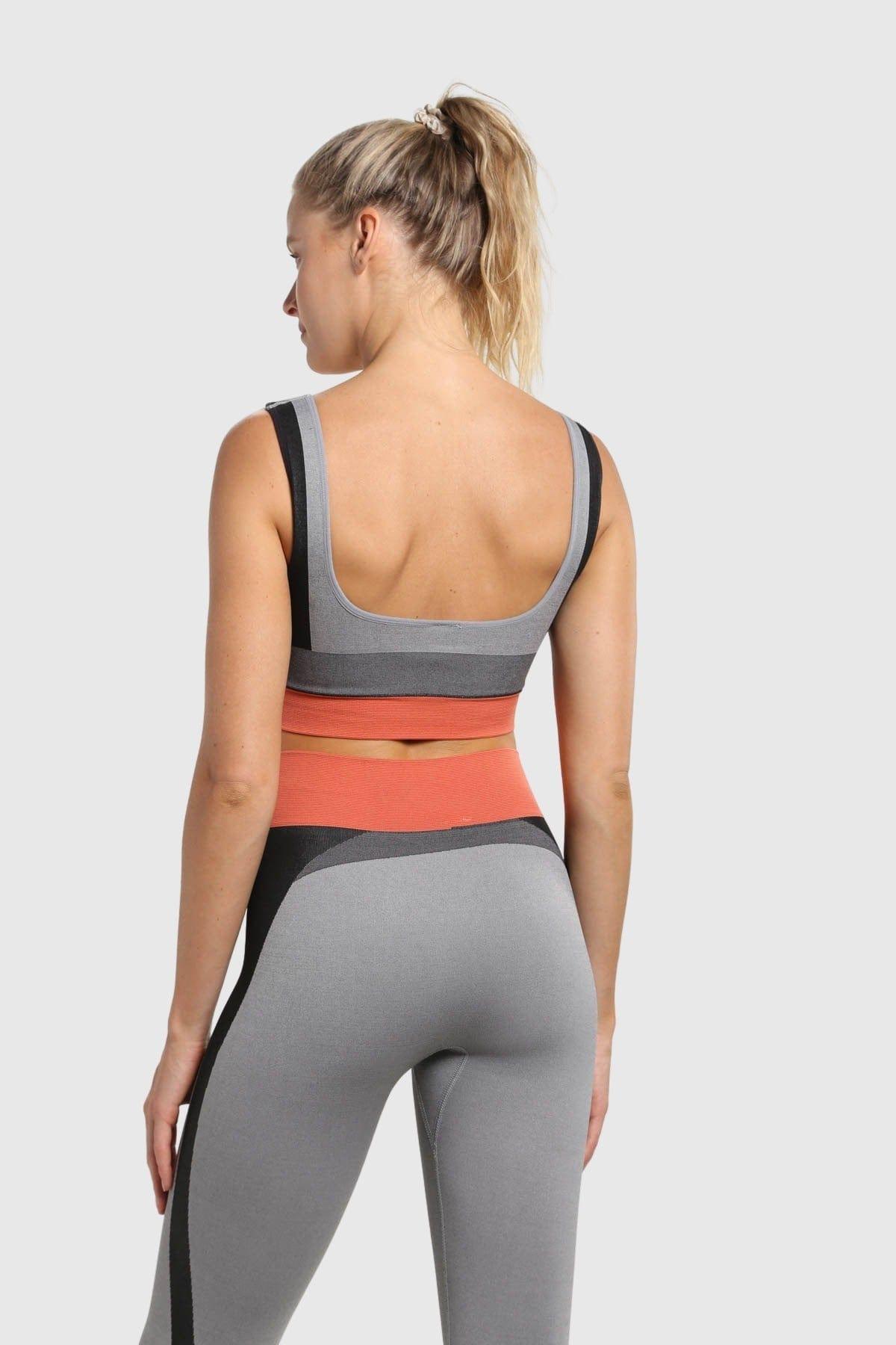 Mono B Seamless Color Block Contrast Sports Bra - Grey - Kota Wellness