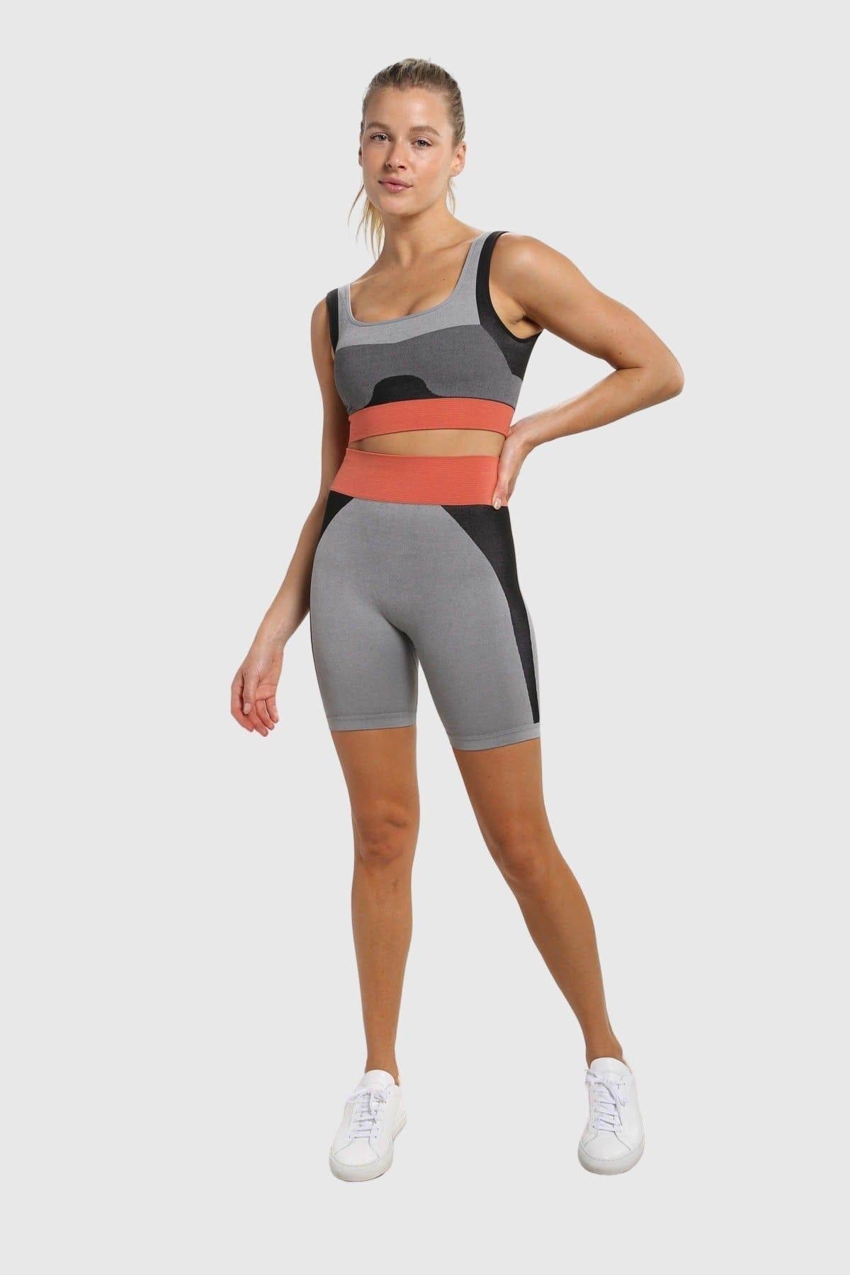 Mono B Seamless Color Block Contrast Sports Bra - Grey - Kota Wellness
