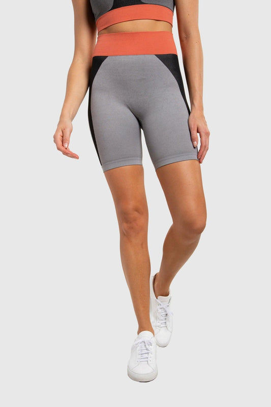 Mono B Seamless Color Block High-Waisted Biker Shorts - Grey - Kota Wellness