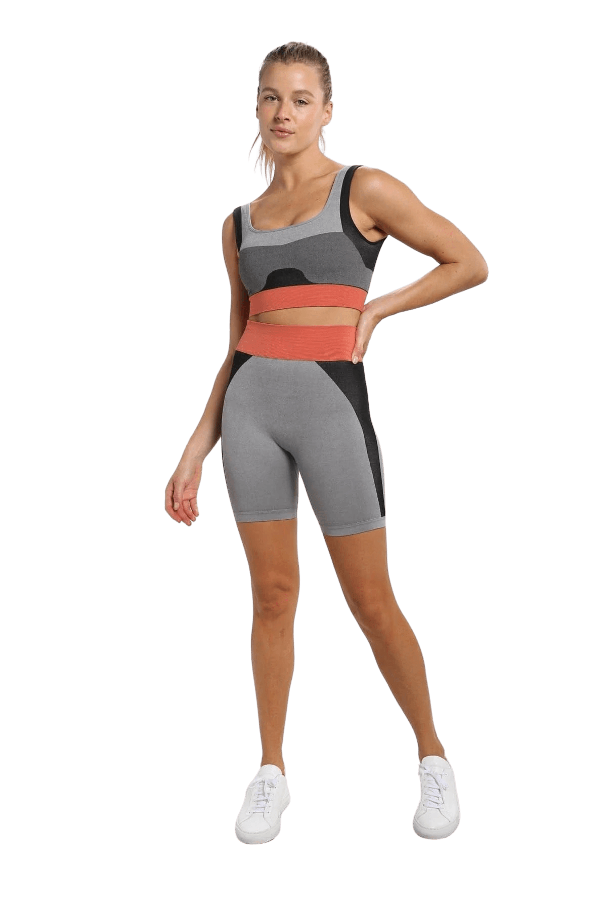 Mono B Seamless Color Block High-Waisted Biker Shorts - Grey - Kota Wellness