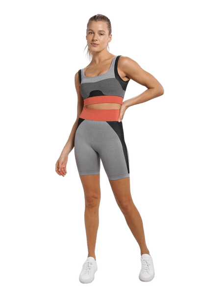 Mono B Seamless Color Block High-Waisted Biker Shorts - Grey - Kota Wellness
