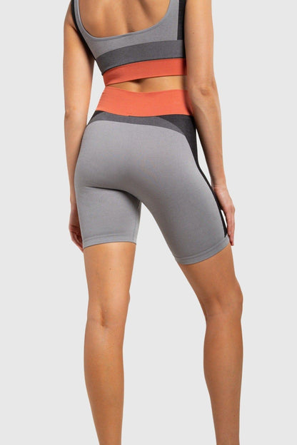 Mono B Seamless Color Block High-Waisted Biker Shorts - Grey - Kota Wellness