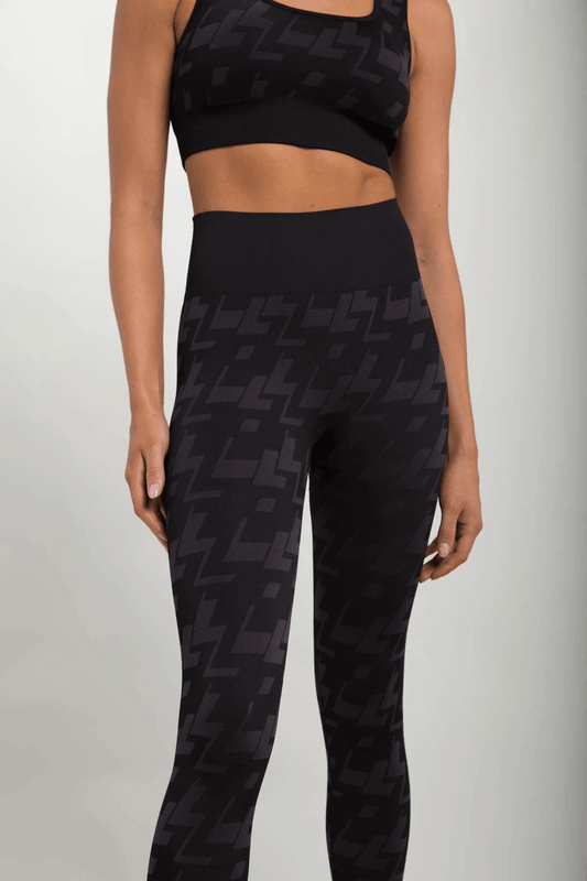 Mono B Seamless Geometric Print Leggings - Charcoal - Kota Wellness