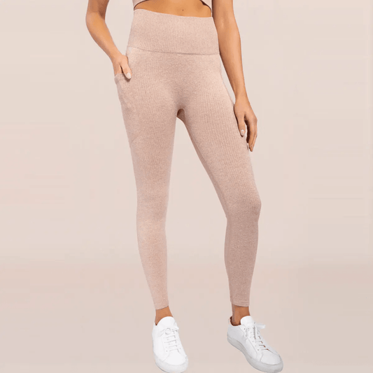 Mono B Seamless Hybrid Pocket Ribbed High-Waisted Leggings - Mud - Kota Wellness