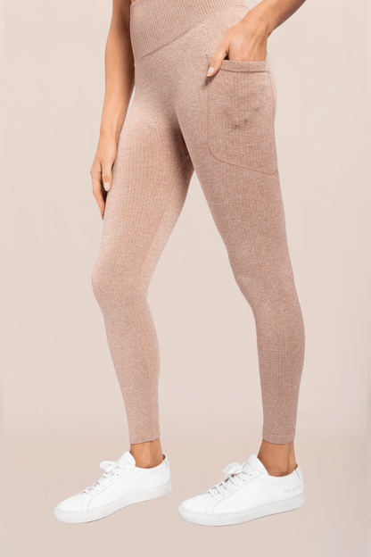 Mono B Seamless Hybrid Pocket Ribbed High-Waisted Leggings - Mud - Kota Wellness