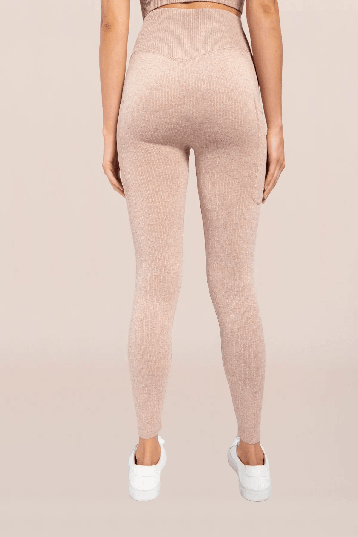 Mono B Seamless Hybrid Pocket Ribbed High-Waisted Leggings - Mud - Kota Wellness