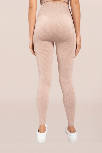 Mono B Seamless Hybrid Pocket Ribbed High-Waisted Leggings - Mud - Kota Wellness