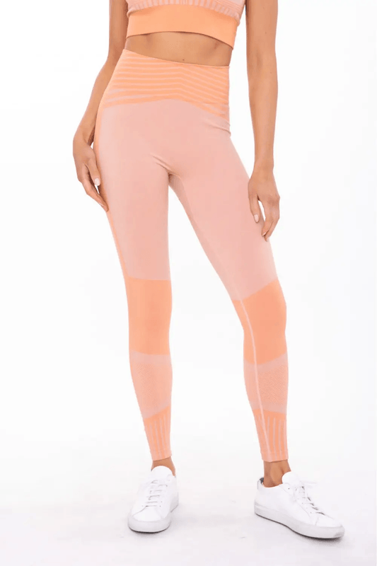 Mono B Seamless Stripe Color Block High-Waisted Leggings - Tangerine - Kota Wellness