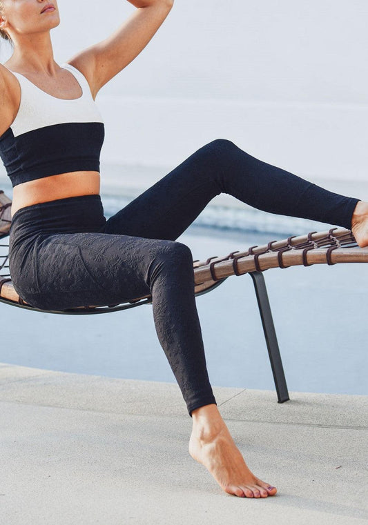 Mono B Textured Florette Jacquard TACTEL® High-Waisted Leggings - Black - Kota Wellness