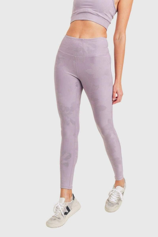 Mono B Textured Flower Jacquard TACTEL® High-Waisted Leggings - Lilac - Kota Wellness