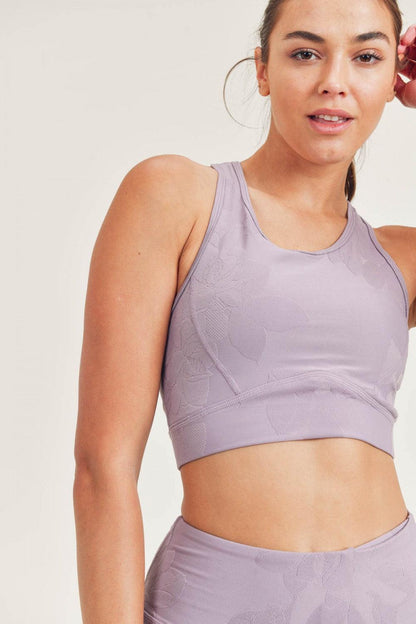 Mono B Textured Flower Jacquard TACTEL® Racerback Sports Bra - Lilac - Kota Wellness
