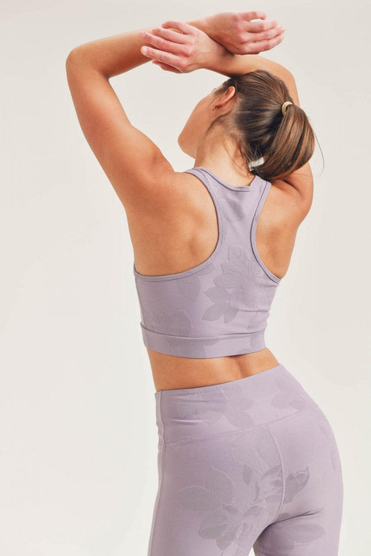 Mono B Textured Flower Jacquard TACTEL® Racerback Sports Bra - Lilac - Kota Wellness