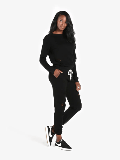 n:philanthropy Blackbird Deconstructed Sweatshirt - Black Cat - Kota Wellness