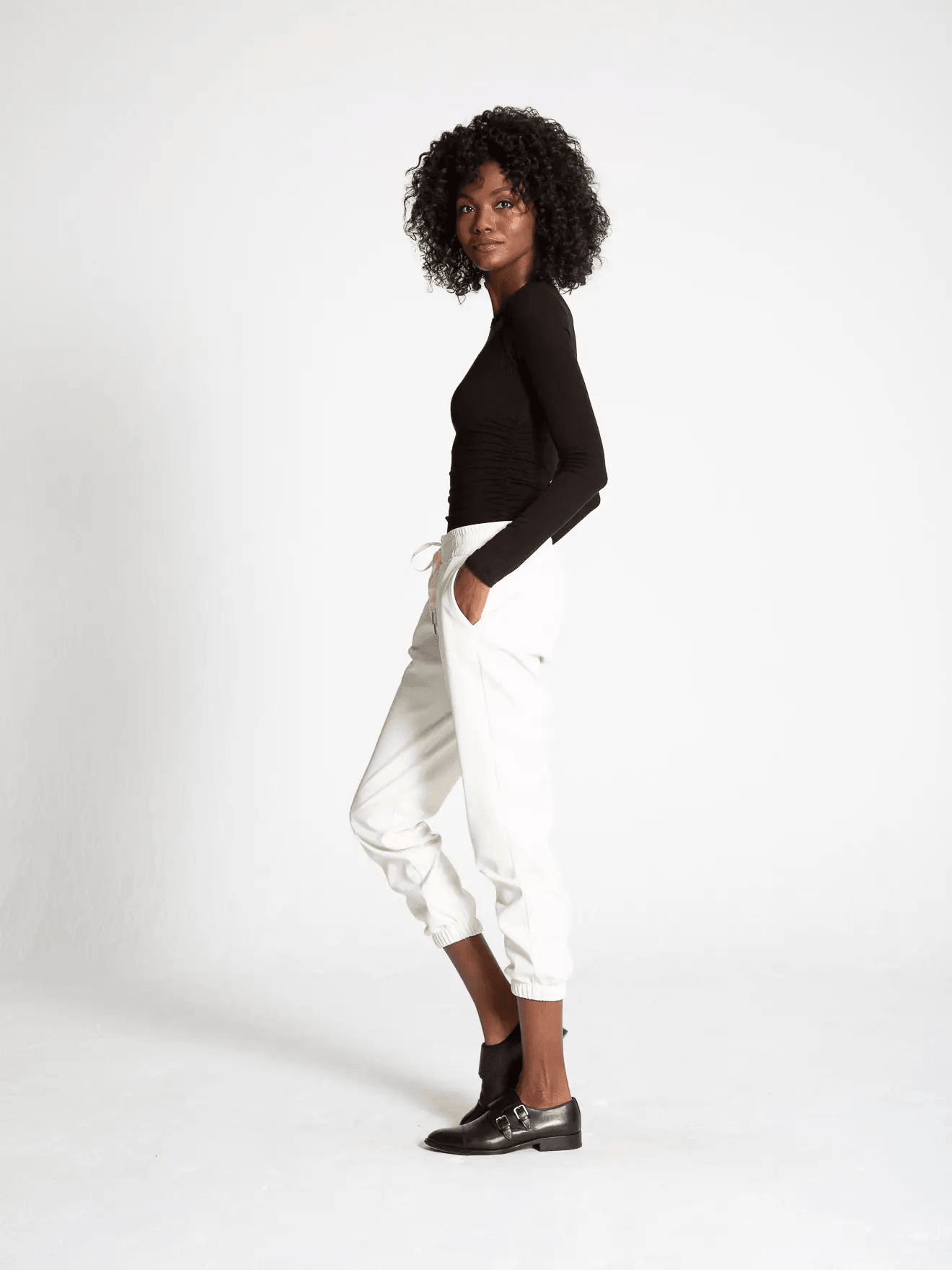 n:philanthropy Scarlett Vegan Leather Jogger - Vintage White - Kota Wellness