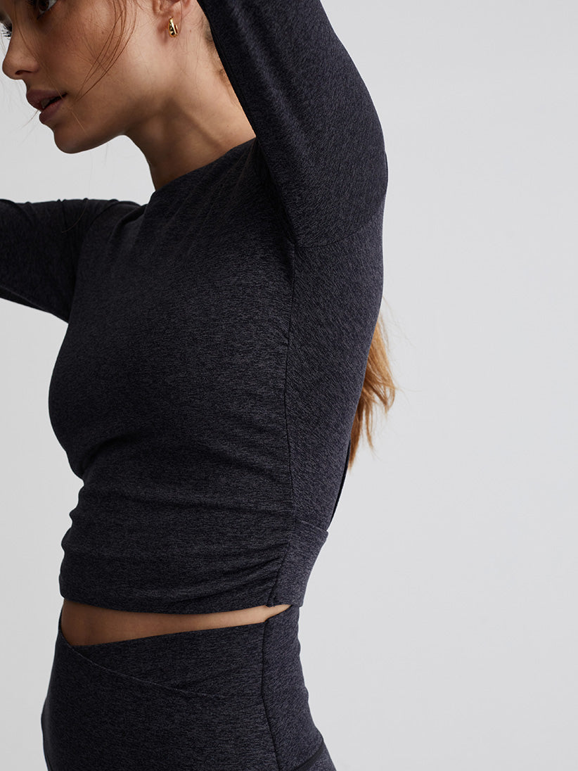 Varley Always Warm Sloan Cropped Tee - Black Marl